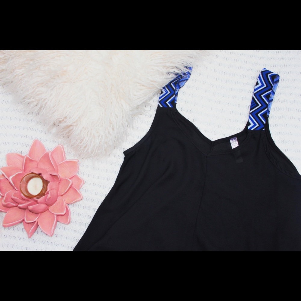 Black tank top with colored straps